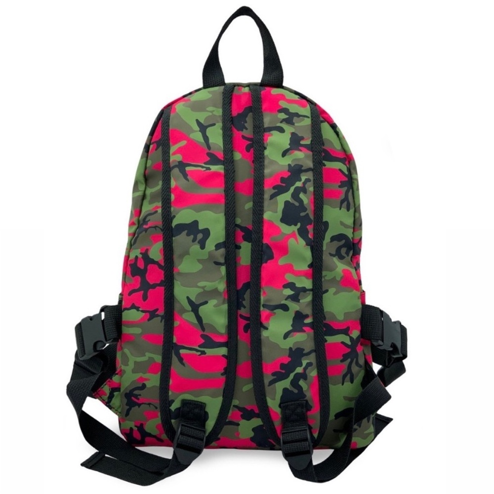 Badgley Mischka Nylon Backpack with Detachable Pocket Pink Camo NEW - Picture 2 of 3